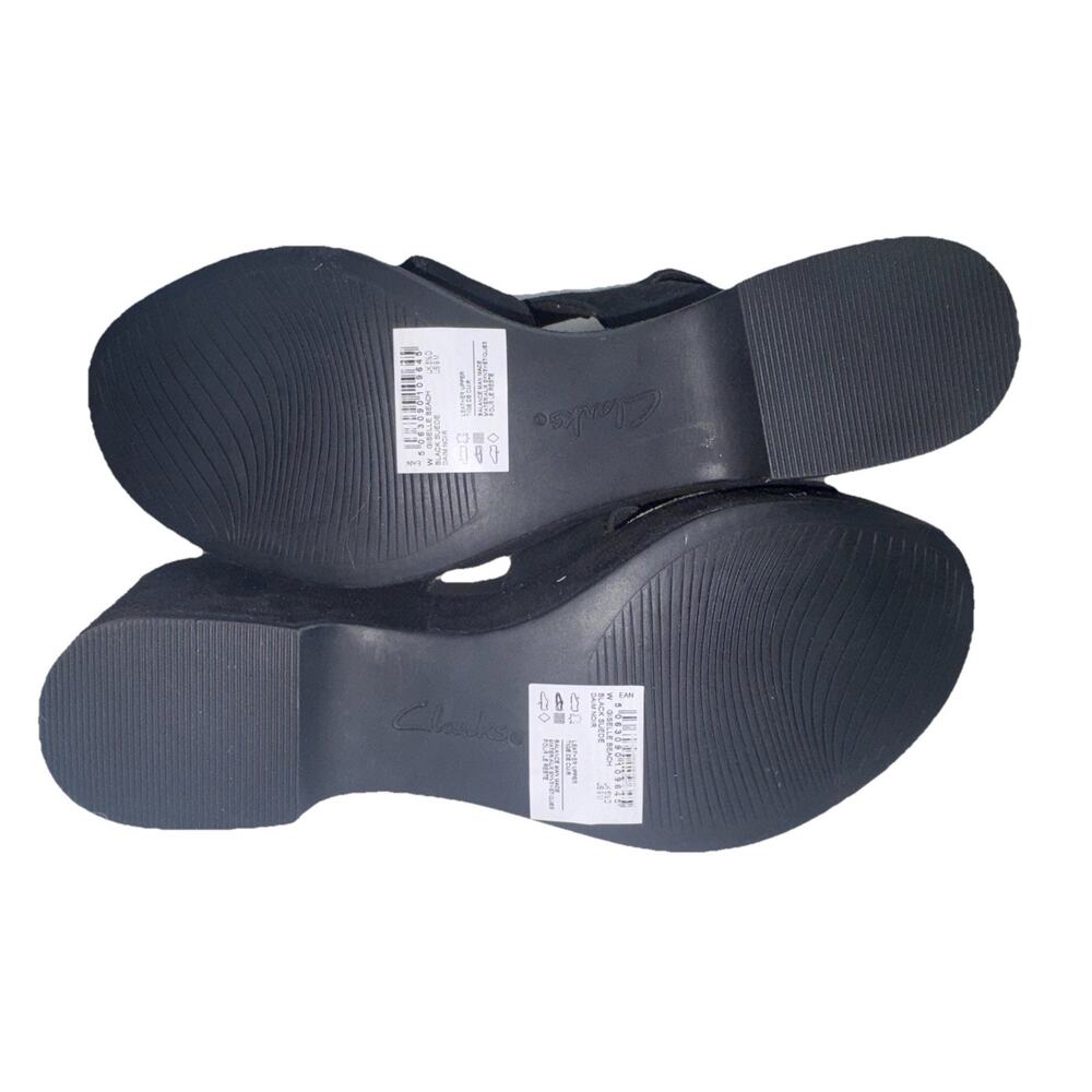 Clarks Wedge Sandals 9 Black Suede Strappy Open Toe Slingback Platform Heels NEW - Picture 7 of 7
